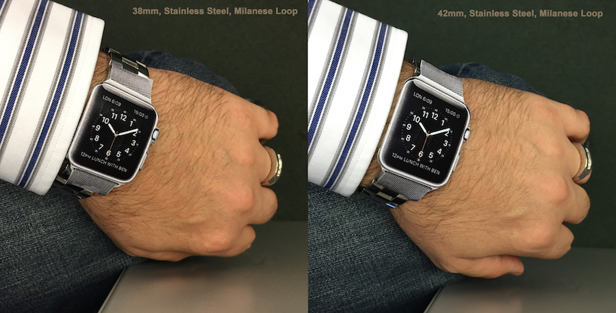 Comparative Size Images Apple Watch 38 and 42 mm in The Wrist