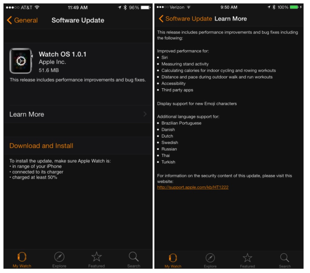 Apple Watch Releases OS 1.0.1, The First Update of Apple Watch
