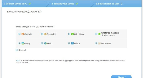 How to Recovery Deleted Data on Smartphone Internal Memory Step 3