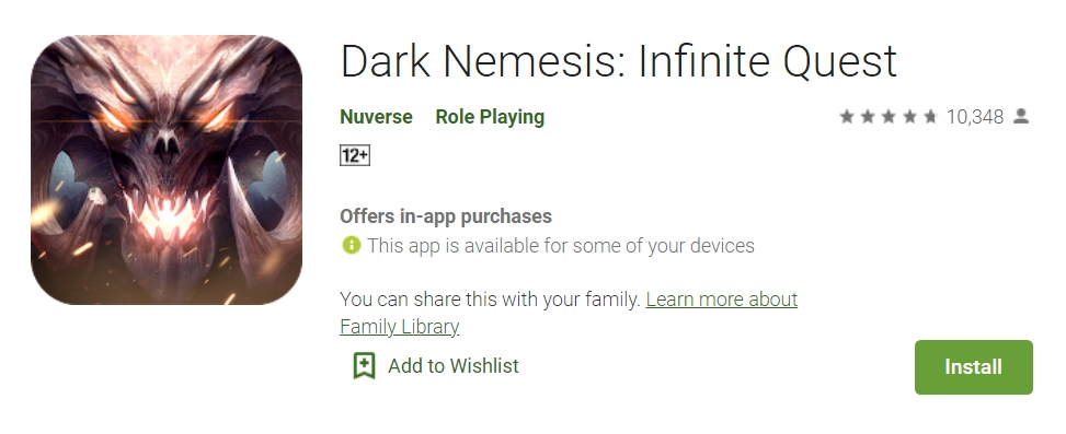 Google Play Dark Nemesis Infinite Quest