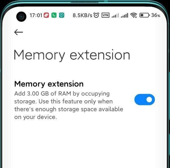 Xiaomi Virtual RAM Extension