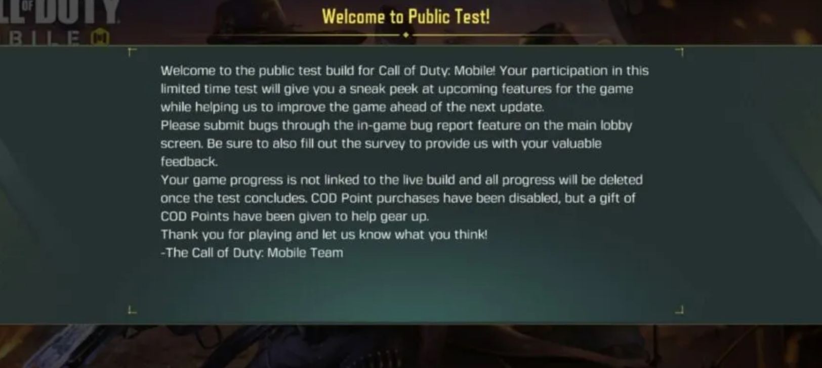 COD Mobile Test Serve