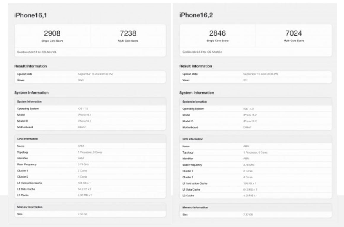 Apple A17 Pro Chipset Performance - Earlier this week, Apple unveiled its latest marvels, the iPhone 15 Pro and iPhone 15 Pro Max, boasting the groundbreaking 3nm A17 Pro chipset. These smartphones represent a giant leap in mobile technology, and now, thanks to Geekbench, we have some benchmark scores to shed light on their true potential.  The Apple A17 Pro Chipset Performance  The iPhone 15 Pro series introduces us to the world of 3nm chipsets, and the star of the show is undoubtedly the Apple A17 Pro SoC. This powerhouse features a 6-core processor, consisting of 2 performance cores and 4 efficiency units. Apple claims that this setup delivers a remarkable 10% speed boost over the A16 Bionic, its predecessor.  Geekbench Delivers the Numbers  Geekbench, the go-to platform for performance enthusiasts, has now provided us with benchmark scores for the iPhone 15 Pro series. The results are nothing short of impressive.  iPhone 15 Pro (iPhone 16,1): This device managed to secure 2,908 single-core points and an astonishing 7,238 multi-core score. To put it in perspective, last year's iPhone 14 Pro scored around 2,500 single-core points and 6,400 multi-core points on Geekbench. This translates to a jaw-dropping 16% improvement in single-core performance and a substantial 13% gain in multi-core power for the new iPhone 15 Pro.  iPhone 15 Pro Max (iPhone 16,2): This variant scored 2,846 single-core points and 7,024 multi-core points, solidifying its place as a performance powerhouse. It's worth noting that these benchmark scores confirm the presence of 8GB of RAM, aligning with previous revelations uncovered in Xcode.  One standout detail from the Geekbench listings is the revelation of a 3.78GHz base frequency for the CPU performance cores within the A17 Pro chipset. This marks a remarkable feat, as it makes these performance cores the fastest among all mobile chipsets on the market. However, as of now, details about the clock speeds of the efficiency cores remain shrouded in mystery.  As we dive deeper into the capabilities of the A17 Pro chip, one question arises: How will it fare in terms of efficiency? With the cutting-edge 3nm manufacturing process, we anticipate significant strides in power efficiency. It's a topic that's sure to capture the attention of tech enthusiasts and experts alike as we explore the full potential of this remarkable chipset.  In conclusion, the iPhone 15 Pro and iPhone 15 Pro Max are poised to set new standards in mobile performance. The A17 Pro chipset's impressive benchmark scores and its 3.78GHz clock speed for performance cores hint at a future where mobile devices are more capable than ever before. Stay tuned for further updates and in-depth analyses as we unlock the true potential of these groundbreaking smartphones.