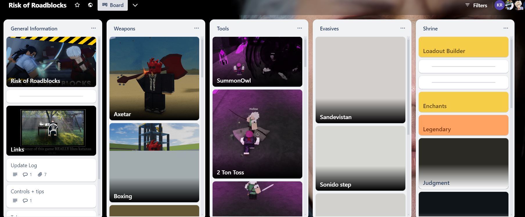 Risk of Roadblocks Trello