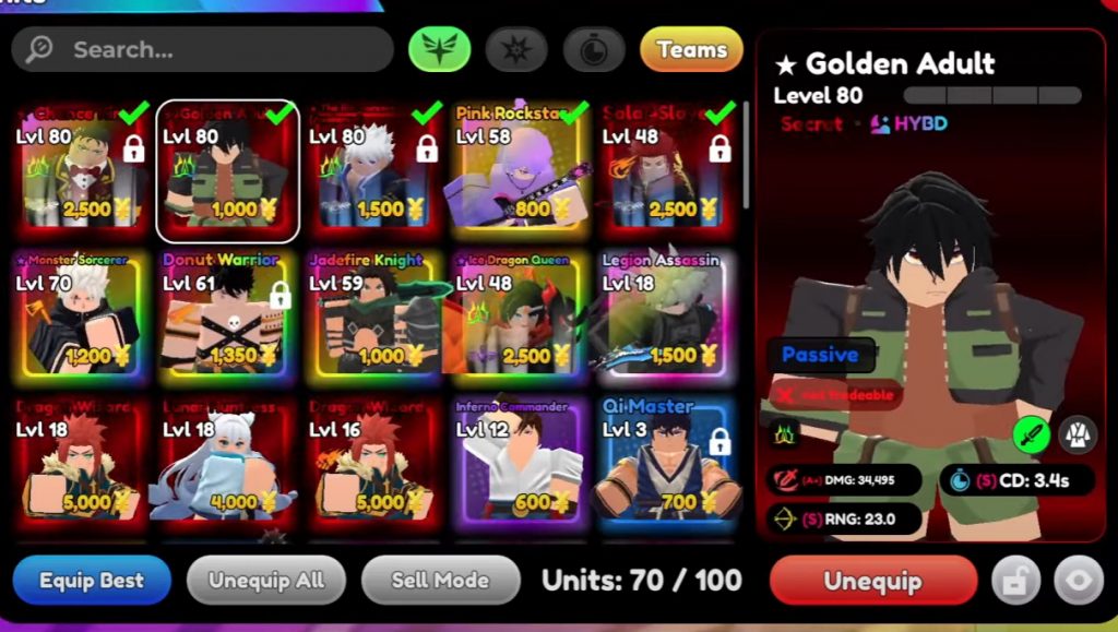 Anime Defenders Almighty Golden Adult