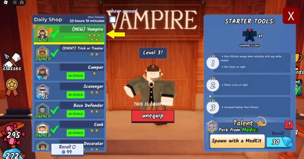 99 Nights in the Forest, How to Get the Vampire Class Guide