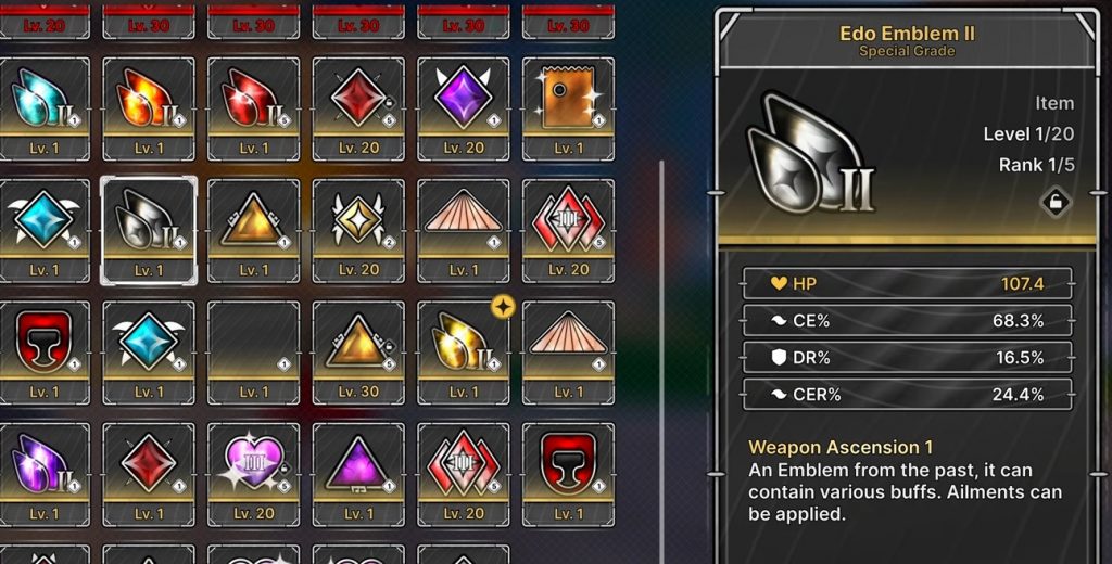 Emblem and Ailment Guide in Jujutsu Zero