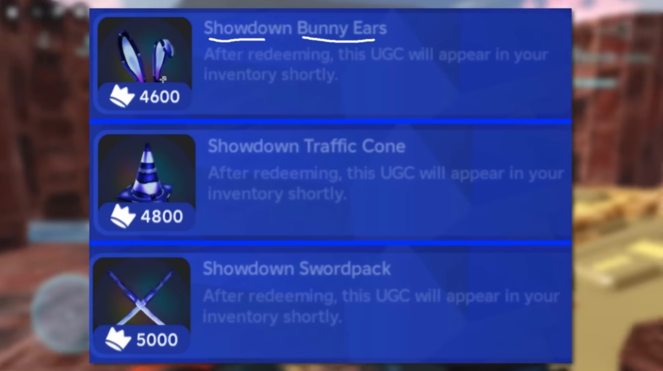 How To Get Showdown Bunny Ears, Traffic Cone & Swordpack Roblox Creator Showdown Guide