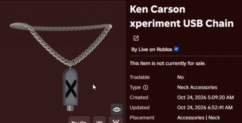 How to Get the Ken Carson Xperiment USB Chain UGC for Free in Roblox Guide
