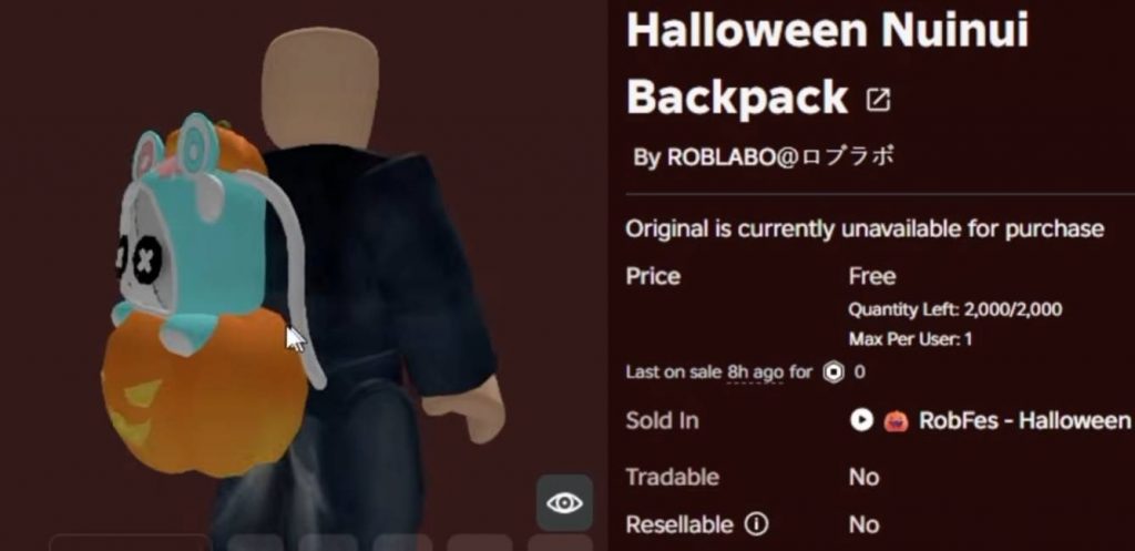 How to Get 2 Free Roblox Halloween Items: Nuinui Backpack and Floaties